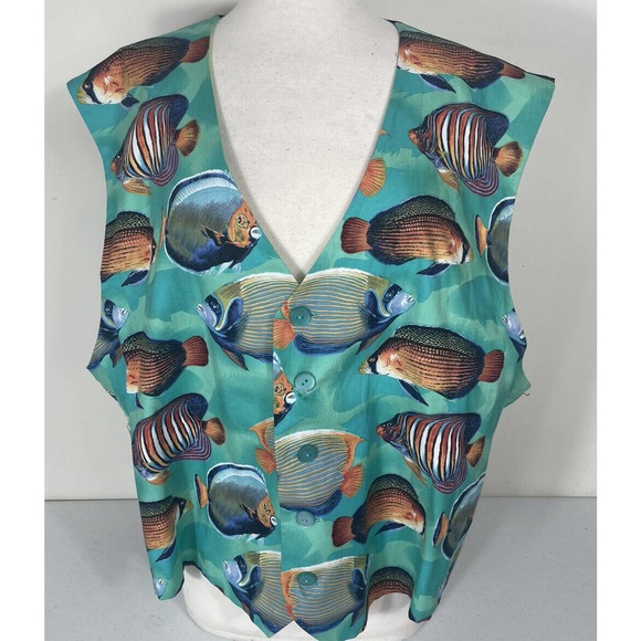 Tropical Fish Tuxedo Formal Vest XXL Coral Reef Ocean Waist Coat Adjustable - Picture 1 of 12
